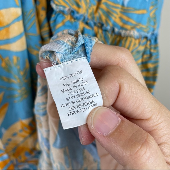 Blue Island Blue Orange Tropical Floral Maxi Bohemian Dress Women Large - Picture 5 of 8